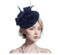 Bandeau à plumes et fleurs for mariage, couvre-chef for femme, chapeau de course Royal Ascot, pilulier, cocktail, thé, Derby, for femme(Dark Blue,Diameter about 16cm)