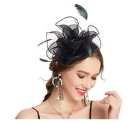Bandeau à plumes et fleurs for mariage, couvre-chef for femme, chapeau de course Royal Ascot, pilulier, cocktail, thé, Derby, for femme(Black)