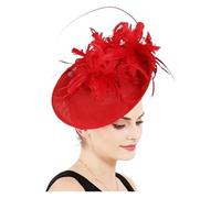 Bandeau à plumes et fleurs for mariage, couvre-chef for femme, chapeau de course Royal Ascot, pilulier, cocktail, thé, Derby, for femme(Red)