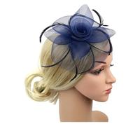Bandeau à plumes et fleurs for mariage, couvre-chef for femme, chapeau de course Royal Ascot, pilulier, cocktail, thé, Derby, for femme(Blue)