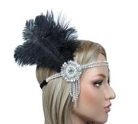 Bandeau à plumes pour femme - Bandeau à plumes vintage des années 1920 - Accessoire pour femme - Carnaval, cocktail, mariage, fête à thé - Noir D
