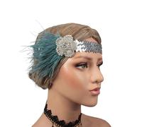 Bandeau à plumes vintage pour femme - Bandeau à plumes des années 1920 - Accessoire pour femme - Carnaval, cocktail, mariage, fête à thé - Vert
