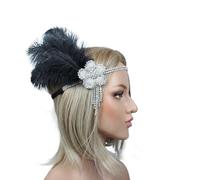 Bandeau à plumes vintage pour femme - Bandeau à plumes des années 1920 - Accessoire pour femme - Carnaval, cocktail, mariage, fête à thé - Noir