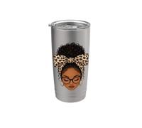 Bandeau Afro Black pour femme Léopard Black Pride African Roots Gobelet isotherme en acier inoxydable double paroi