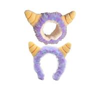 Bandeau amusant en peluche avec cornes de diable violettes pour femme - Accessoire de cheveux amusant pour se laver le visage et le maquillage (bandeau 03)