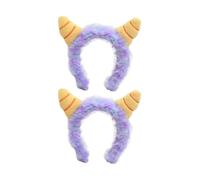 Bandeau amusant en peluche avec cornes de diable violettes pour femme - Accessoire de cheveux amusant pour se laver le visage et le maquillage (bandeau 01)
