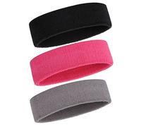 Bandeau Anti-Transpiration pour Hommes et Femmes - 3PCS Bandeaux de Sport évacuant l'humidité en Coton éponge athlétique Absorbant la Transpiration (Black/Grey/Pink)