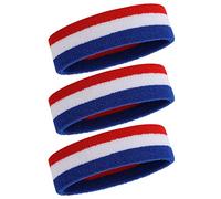 Bandeau Anti-Transpiration pour Hommes et Femmes - Bandeaux de Sport 3PCS évacuant l'humidité Bandeau en Coton éponge athlétique Bandeau Absorbant la Transpiration (Blue/White/Red)