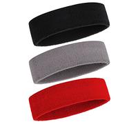 Bandeau Anti-Transpiration pour Hommes et Femmes - Bandeaux de Sport 3PCS évacuant l'humidité Bandeau en Coton éponge athlétique Bandeau Absorbant la Transpiration (Black/Grey/Red)