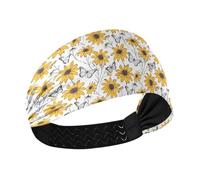 Bandeau antidérapant pour femme, motif marguerites jaunes et papillons, blanc, extensible, pour la course à pied, le maquillage, le cyclisme, vendas para el pelo mujer