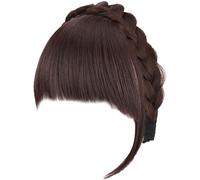 Bandeau avec frange, fausse frange du front moelleux, perruque de bande à tressée synthétique avec frange, extensions de cheveux du bandeau non glissant pour les filles brun foncé, bandeau avec cheve