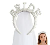 Bandeau avec voile - Coiffe pour future mariée, design élégant en strass perlé, ajustement confortable et réglable | Accessoire de mariée pour fête, douche, célébration de mariage, soirée