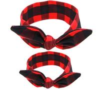 Bandeau bébé, Chickw1 2pcs Cute DIY Floral Des oreilles de lapin Ensemble de bandelettes en tissu élastique pour mère et bébé (Grillage noir rouge)