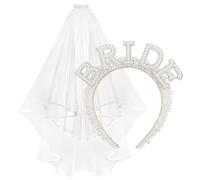 Bandeau Bride avec Voile de Mariée Blanc, Bride Headband, Serre-tête en Fausses Perles, Bandeau Voile Mariée pour Partie de Poule, Fête Prénuptiale, Fiançailles, Cadeau de Mariée