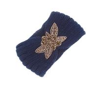 Bandeau Cache-Oreilles Bandeau turban tricoté for femme, chaud for l'hiver, large, avec nœud crocheté et strass, extensible, accessoire for cheveux(Deep Blue)