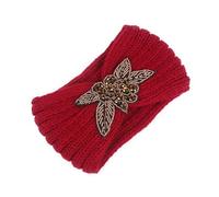 Bandeau Cache-Oreilles Bandeau turban tricoté for femme, chaud for l'hiver, large, avec nœud crocheté et strass, extensible, accessoire for cheveux(Wine red)
