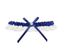 Bandeau cache-oreilles bleu - Jarretière de mariage - Dentelle blanche - Bandeau floral - Nœud - Ensemble de jarretelles extensibles - Accessoires de mariée pour femmes et filles - Bandeau bleu marine