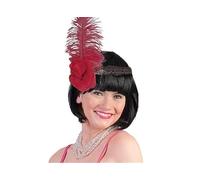 Bandeau charleston à sequins noir plume et fleur rouge