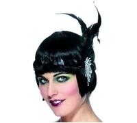 Bandeau Charleston Satin Noir avec Plumes Adulte Années 20 - Accessoire de déguisement