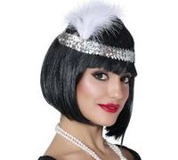 bandeau charleston sequins plumes 20cm argent - guirca 13204 Gris G