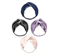 Bandeau Cheveux en Soie Croisé, Lot de 4, Confortable et Extensible | Style Élégant et Uni, Maintient les Mèches en Place, pour Routine Beauté, Travail, Boucles et Queue Couleur Aléatoire