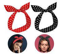 Bandeau Cheveux Femme 2 Pièces, Rétro à Pois Bandeaux de Coton Noeud Noël Bandeau en Fil en Noué Imprimé Vintage, Headband Elastique pour Fille Femme Décoration Echarpe Accessoire Cheveux Cadeau