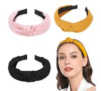Bandeau Cheveux Femme,3 Pièces Bandeaux avec Nœuds Vintage Bande de Cheveux Extensible Large Twist Knot Turban Bandeau Cerceaux élastiques pour cheveux Accessoires Femmes et Filles