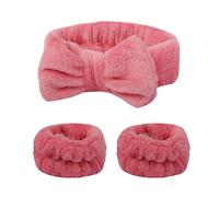 Bandeau Cheveux Femme Bandeau élastique en flanelle avec nœud sur le devant, lavage du visage et maquillage, couvre-poignet imperméable, attache for cheveux(Red)