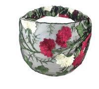 Bandeau Cheveux Femme Bandeau large for femme, broderie ethnique, fleurs, bords en maille, hibiscus mutabilis, dentelle, turban(Color-01)