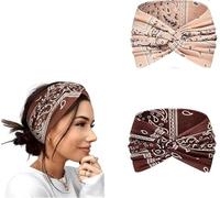 Bandeau Cheveux Femme Boho Bandeaux Vintage Fleur Imprimé Hair Bandeau Cross Noué Élastique Bande de Cheveux Accessoire pour Yoga, Sport & Running