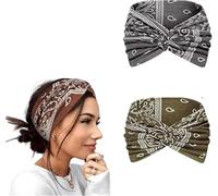 Bandeau Cheveux Femme Boho Bandeaux Vintage Fleur Imprimé Hair Bandeau Cross Noué Élastique Bande de Cheveux Accessoire pour Yoga, Sport & Running