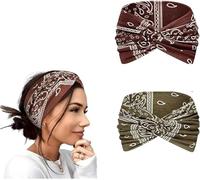 Bandeau Cheveux Femme Boho Bandeaux Vintage Fleur Imprimé Hair Bandeau Cross Noué Élastique Bande de Cheveux Accessoire pour Yoga, Sport & Running