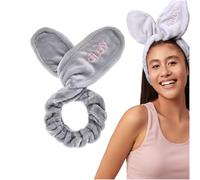 Bandeau Cheveux Femme Maquillage Élastique Oreilles de Lapin - Accessoires Chic Ajustable Pour Soin Visage et Démaquillage - Bandeau Noir Large Pour Femmes et Filles (gris)