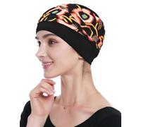 Bandeau chimio pour patients atteints de cancer en viscose - chaud, super confortable, Imprimé noir et orange, Taille unique