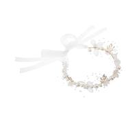 Bandeau Couronne de Fleurs pour Filles avec Ruban, Perles et Style | Alliage de Zinc Blanc, Ajustement Confortable, Coiffures Enfantines, Fêtes Scolaires, Cérémonies Festives et Tenues