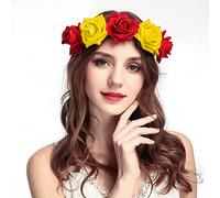 Bandeau Couronne Halloween pour Femme Rose Serre Tête Floral Guirlande Fleur Cheveux Couronne de Fleurs Bandeau Cheveux Mariage Accessoires pour Fête Party Festival Beach Travle