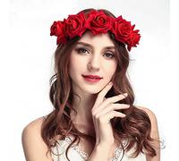 Bandeau Couronne Halloween pour Femme Rose Serre Tête Floral Guirlande Fleur Cheveux Couronne de Fleurs Bandeau Cheveux Mariage Accessoires pour Fête Party Festival Beach Travle