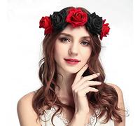Bandeau Couronne Halloween pour Femme Rose Serre Tête Floral Guirlande Fleur Cheveux Couronne de Fleurs Bandeau Cheveux Mariage Accessoires pour Fête Party Festival Beach Travle