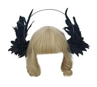 Bandeau d'aile d'ange réglable avec aile de plumes pour costume lolita et gothique, coiffure vintage pour femme (noir)