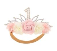 Bandeau d'anniversaire pour Bébé Fille, Couronne à Fleurs Roses | Accessoire Photo pour -née, Design Adorable, Confort Ajustable, Agréable pour Peau Sensible, Rose