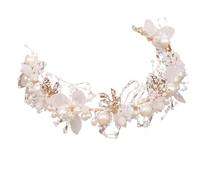Bandeau de cheveux de mariage avec des fleurs de perles - Couronne avec des accents de cristaux et guirlande florale, One Size, Agar, Aucune pierre précieuse.