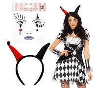 Bandeau De Clown,Clown Tattoo,Kit de déguisement Arlequin,Bandeau De Cosplay De Clown,Tatouage Visage Arlequin,Drôle Clown Chapeaux Coiffure Pour Mascarade Carnaval Halloween Fête Costume Cosplay