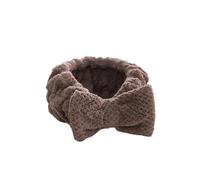 Bandeau de coiffure pour maquillage 1pc vérifier corail velours bandeau de cheveux lavage du visage maquillage arc accessoires mignon sport(Brown)