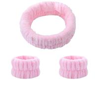 Bandeau de coiffure pour maquillage Ensemble de bracelets lavage du visage for femmes, absorbants et imperméables, maquillage, bandes cheveux(Pink-1Set)