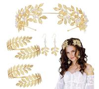 Bandeau De Déesse Feuille - Couronne De Mariée En D’or, Boucles D’oreilles Brassard Assorties, Équipement De Costume De Mythologie | Bijoux D'événement Formel, Accessoire De Photographie Pour