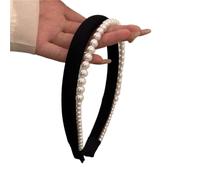 Bandeau de Fausses Perles Serre-tête double couche en satin étroit for femme, élégant serre-tête en perles, accessoire de coiffure for mariage(Black)