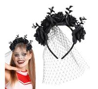 Bandeau de fleur de d'Halloween, bandeau de voile de d'Halloween - Halloween Couronne Bandeau Fleur Cheveux Cerceau,Casque floral gothique, accessoire de cheveux cosplay pour filles et