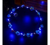 Bandeau de fleurs à LED - Couronne de fleurs lumineuse à LED pour femmes et filles - Mariage, Halloween, Noël et décoration de fête - Bleu
