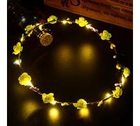 Bandeau de fleurs LED - Couronne de fleurs lumineuse à LED pour femmes et filles - Mariage, Halloween, Noël et décoration de fête - Jaune