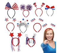 Bandeau de jour de l'indépendance, bandeau du 4 juillet,9x Red Blanc Blue Independence Day Accessoires de cheveux | Heathes de drapeau américain, cerceau de cheveux de parade pour femmes et hommes